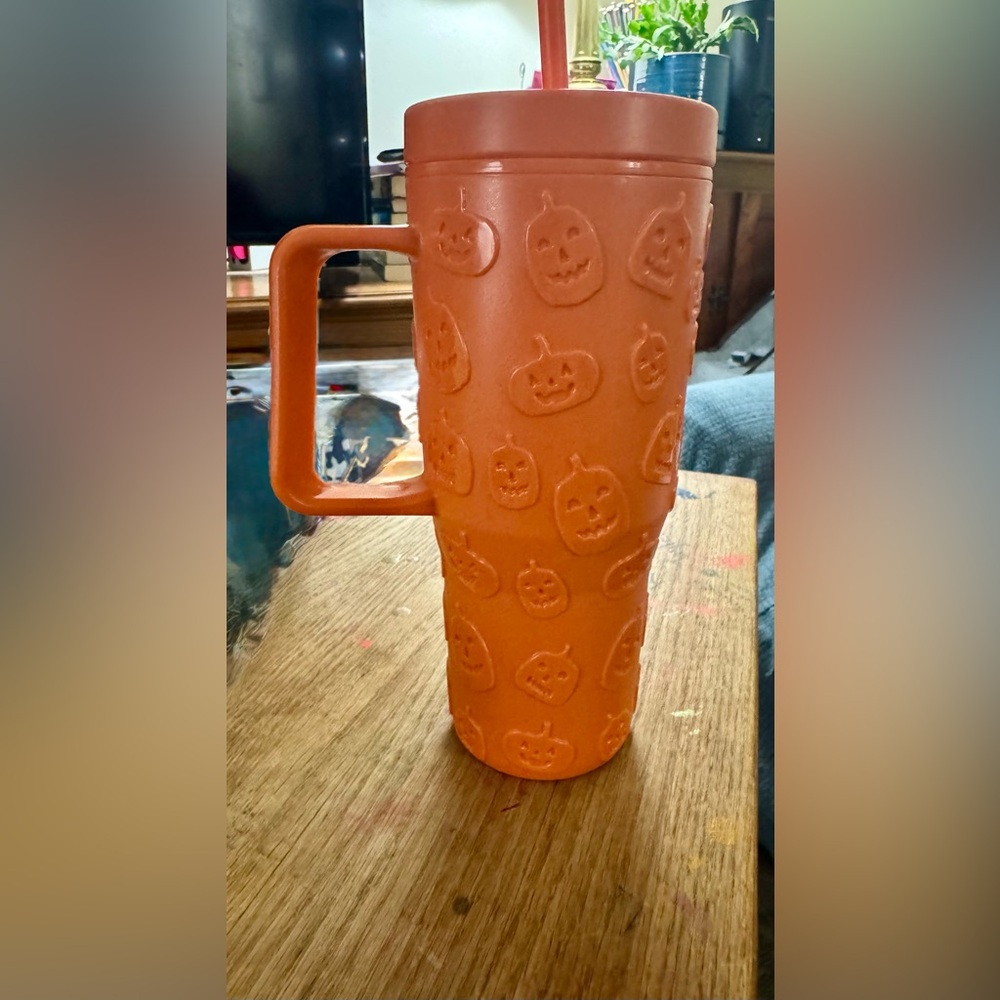 Orange Pumpkin Plastic Tumbler